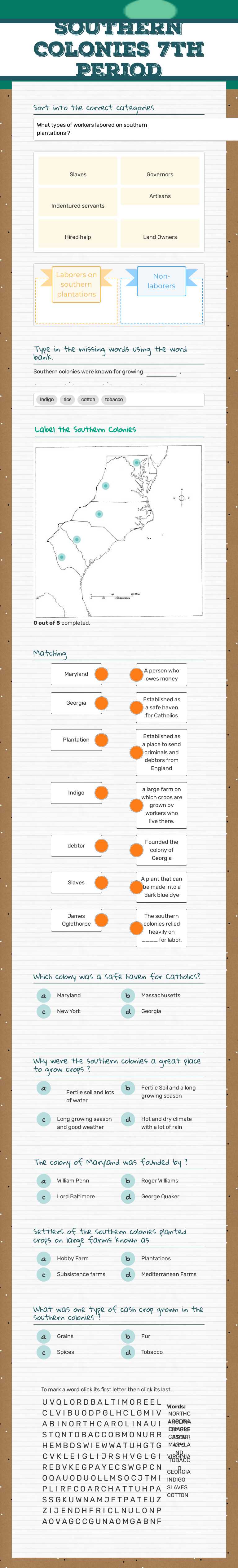 Southern Colonies
7th Period worksheet preview image