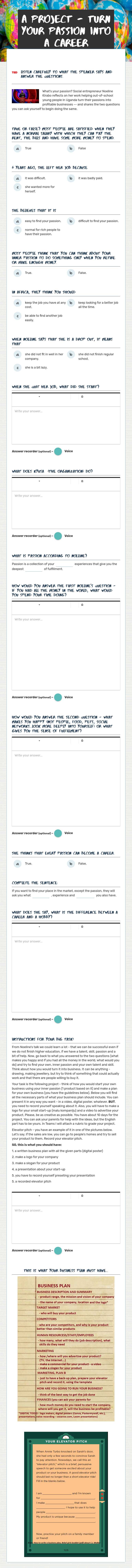 a project - turn your passion into a career worksheet preview image