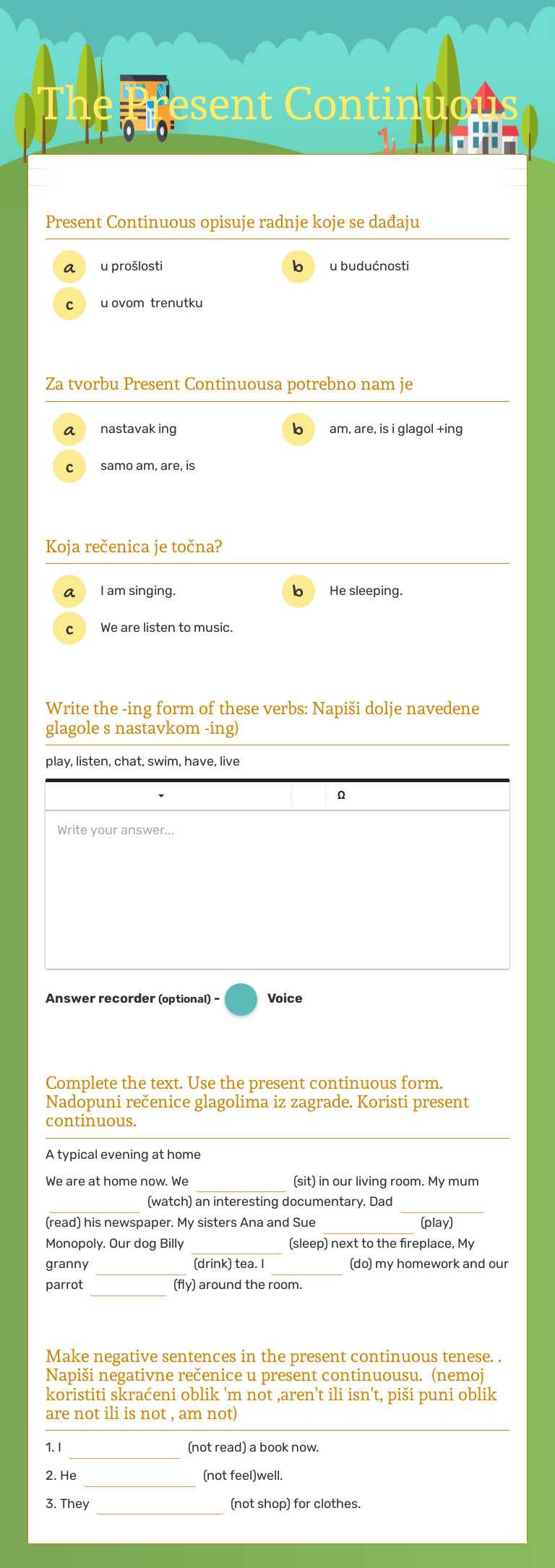 The Present Continuous worksheet preview image