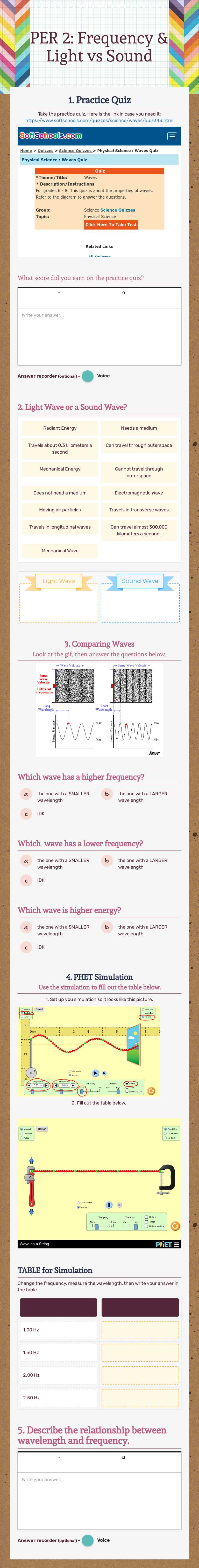 PER 2: Frequency & Light vs Sound Grade 8 worksheet preview