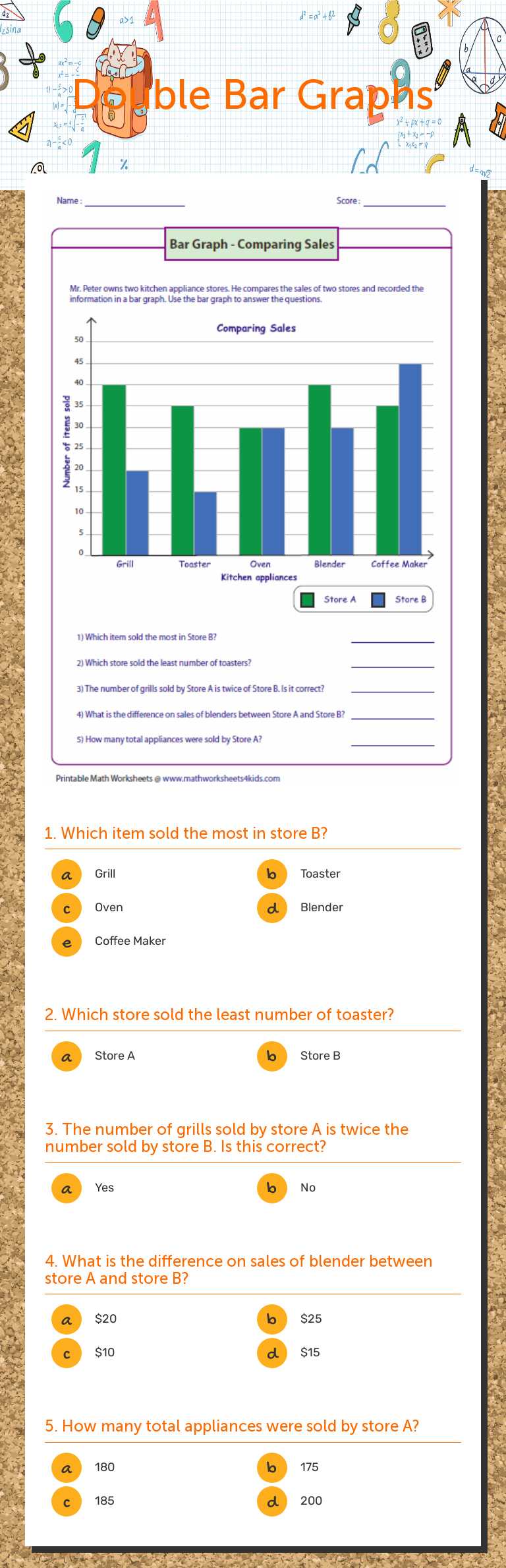 Double Bar Graphs worksheet preview image