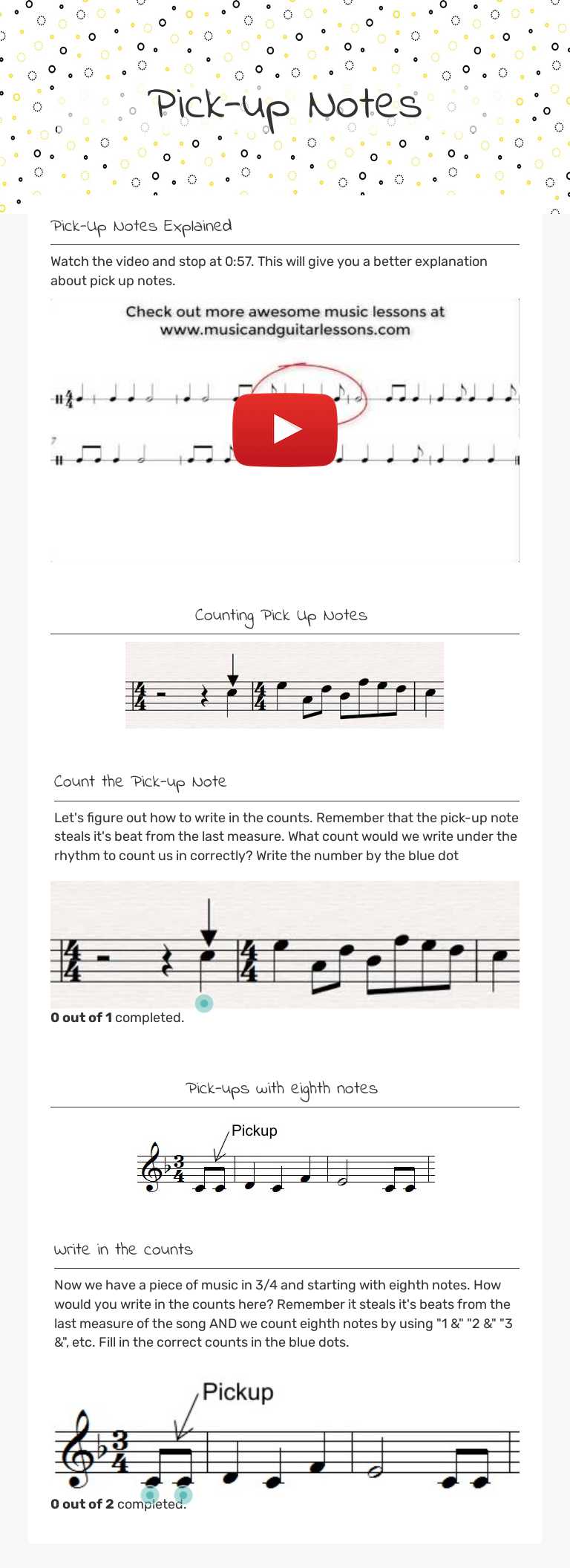 Pick-up Notes worksheet preview image