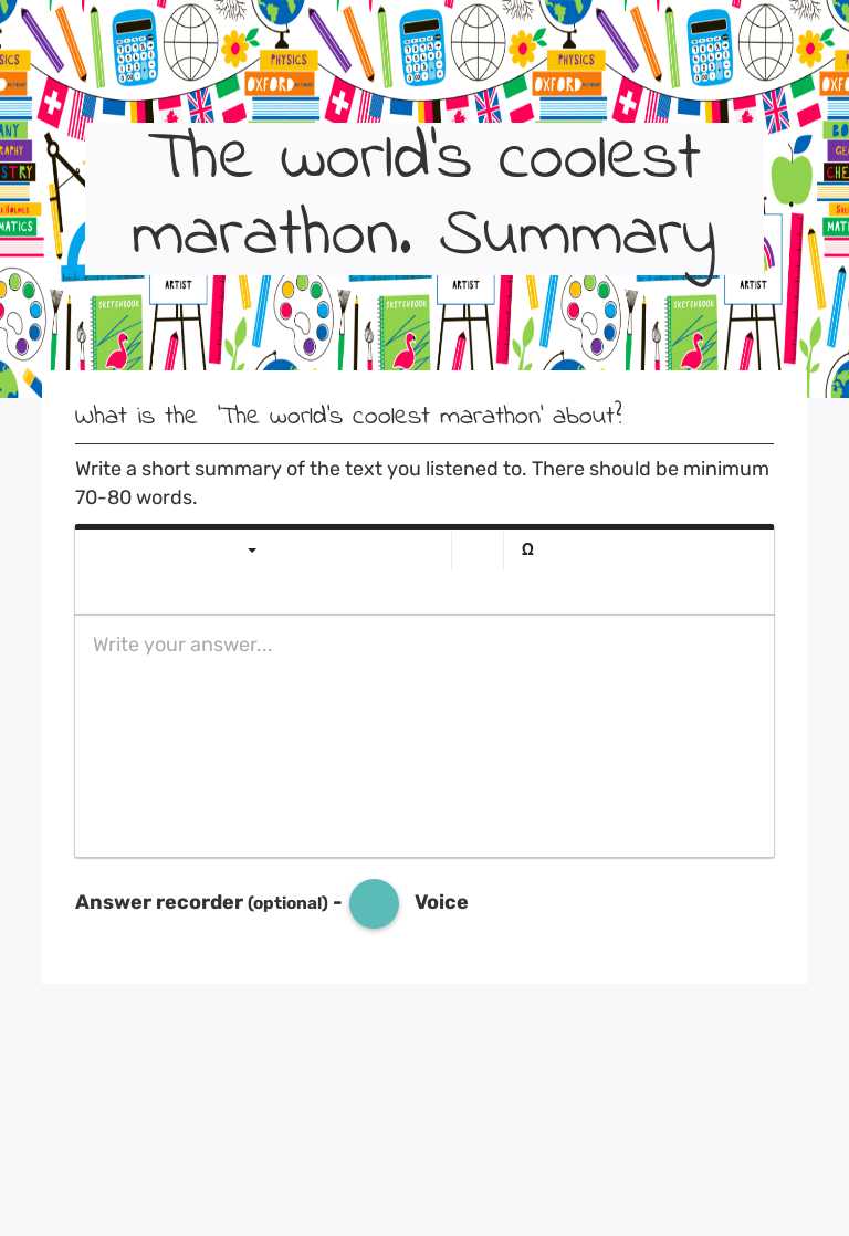 The world's coolest marathon. Summary worksheet preview image