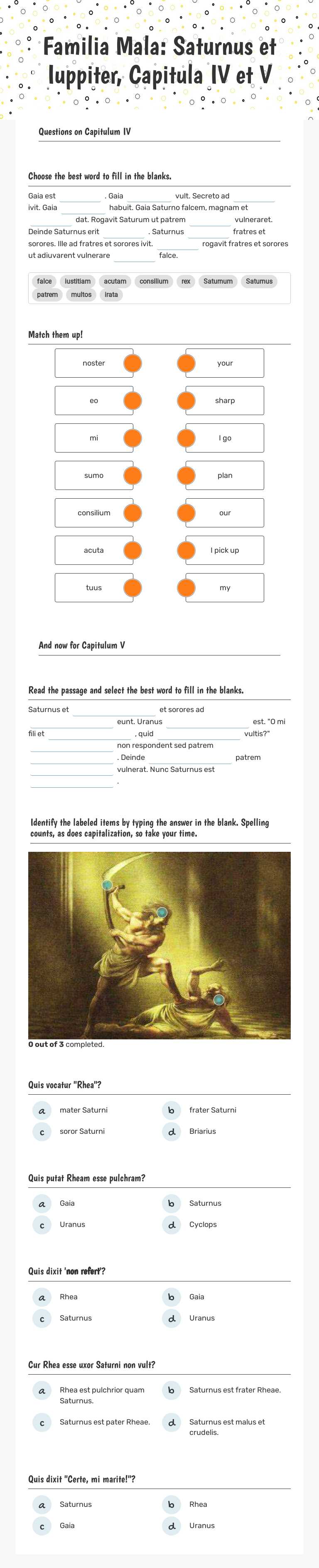 Familia Mala: Saturnus et Iuppiter, Capitula IV et V worksheet preview image