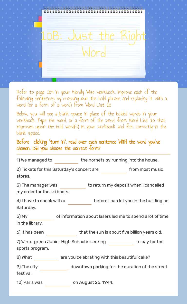 10B: Just the Right Word Grade 5 worksheet preview