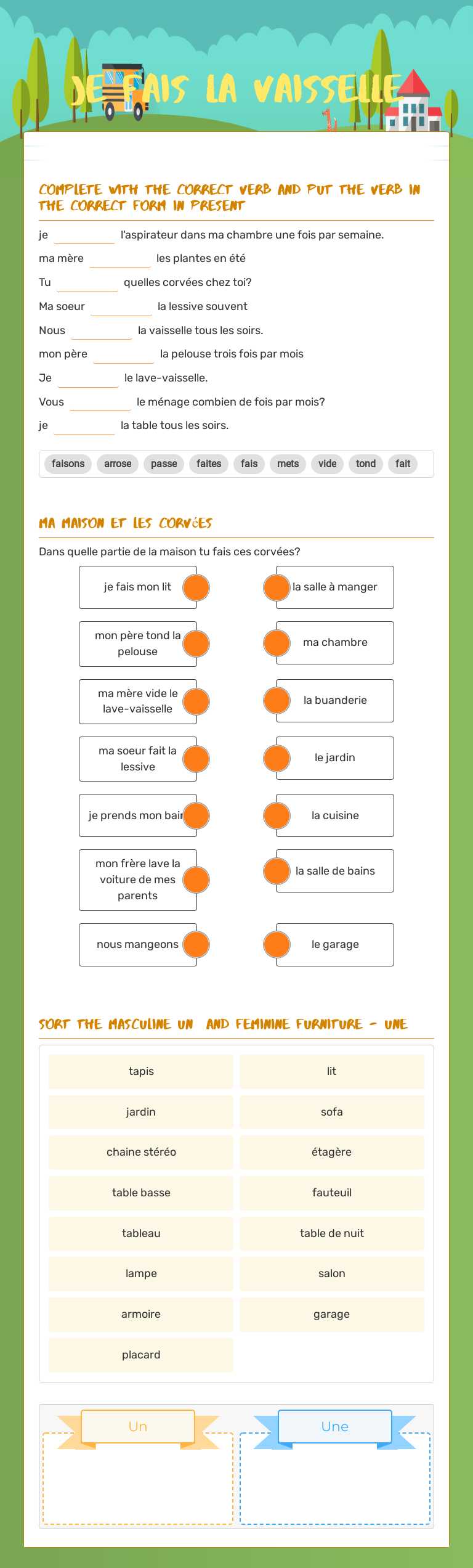 je fais la vaisselle worksheet preview image