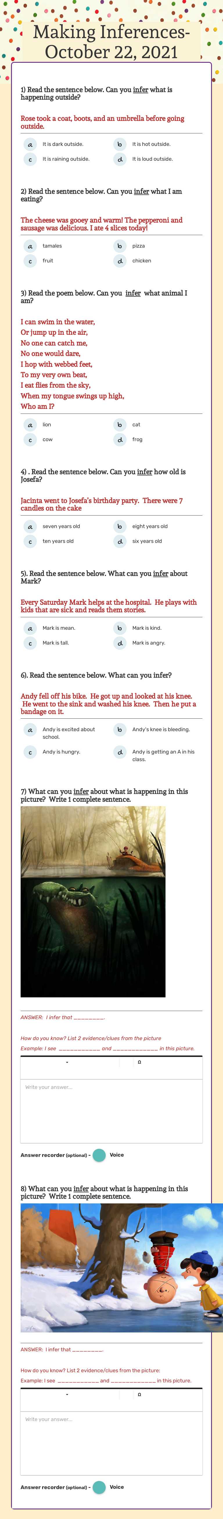 Making Inferences-October 22, 2021 Grade 10 worksheet preview