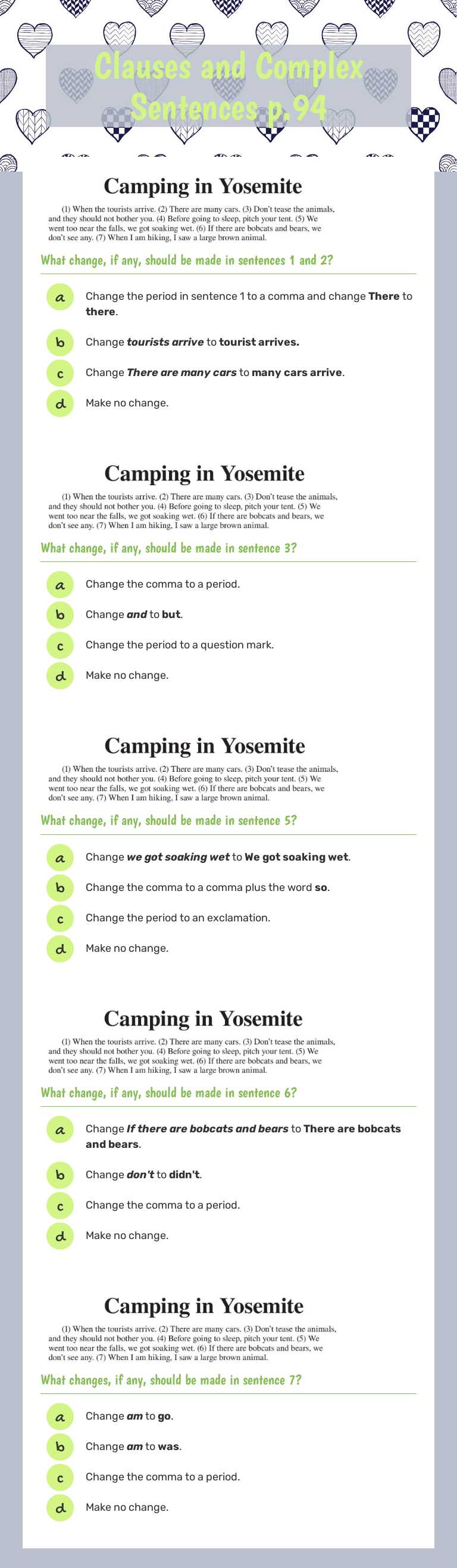 Clauses and Complex Sentences p.94 Grade 4 worksheet preview