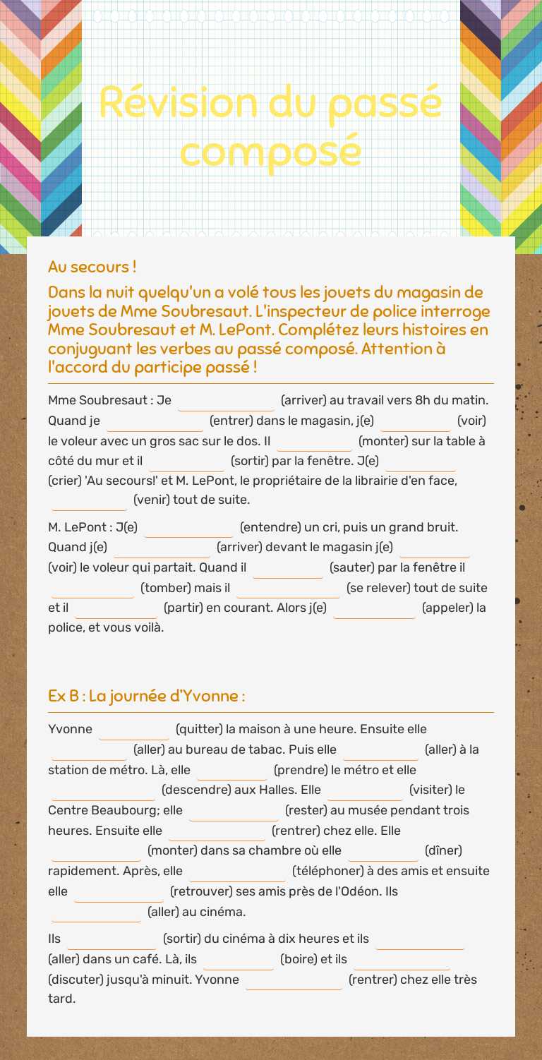 Révision du passé composé worksheet preview image