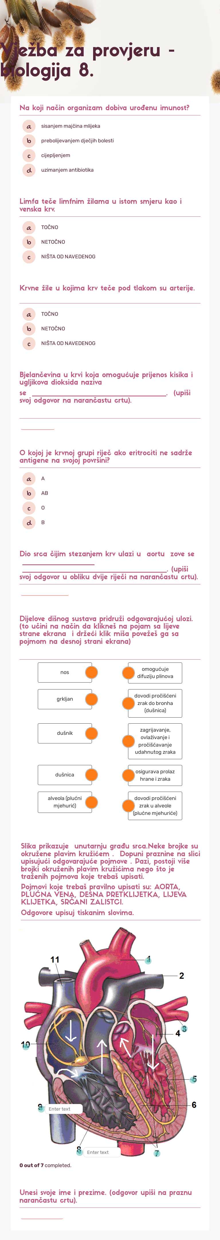 Vježba za provjeru - biologija 8. worksheet preview image