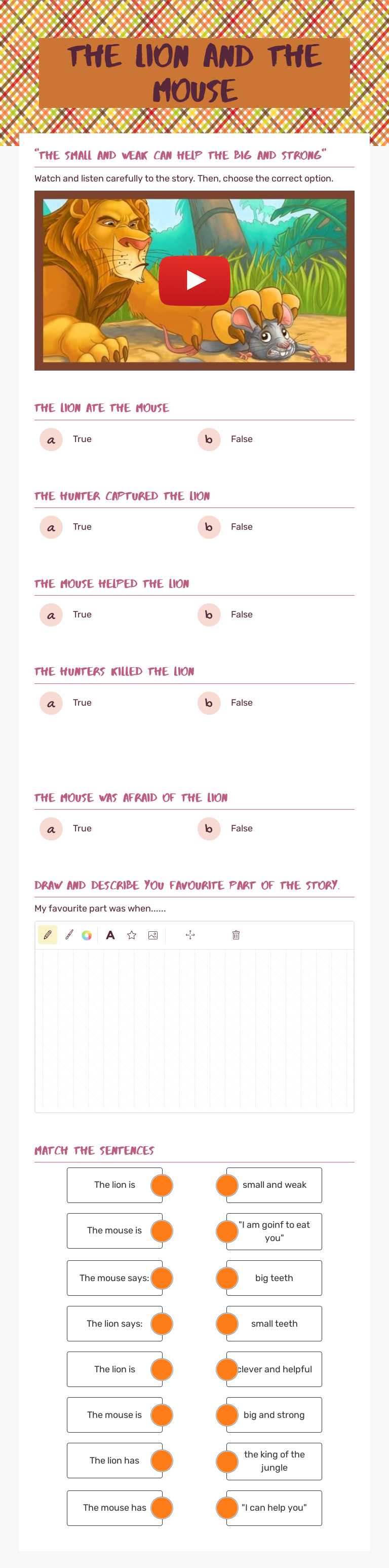 The lion and the mouse worksheet preview image