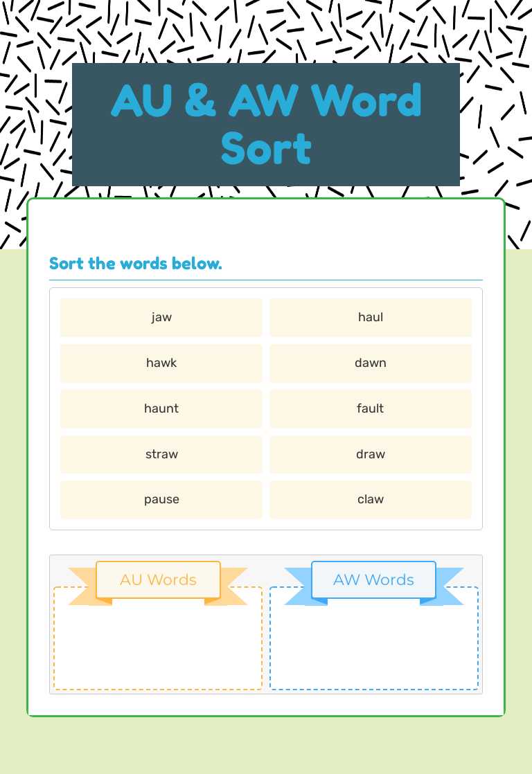 AU & AW       Word Sort worksheet preview image