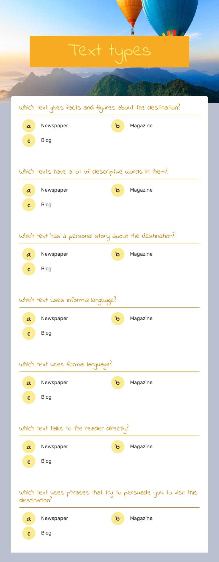 Text types by Nolene Moodley | Interactive Worksheet | Wizer.me