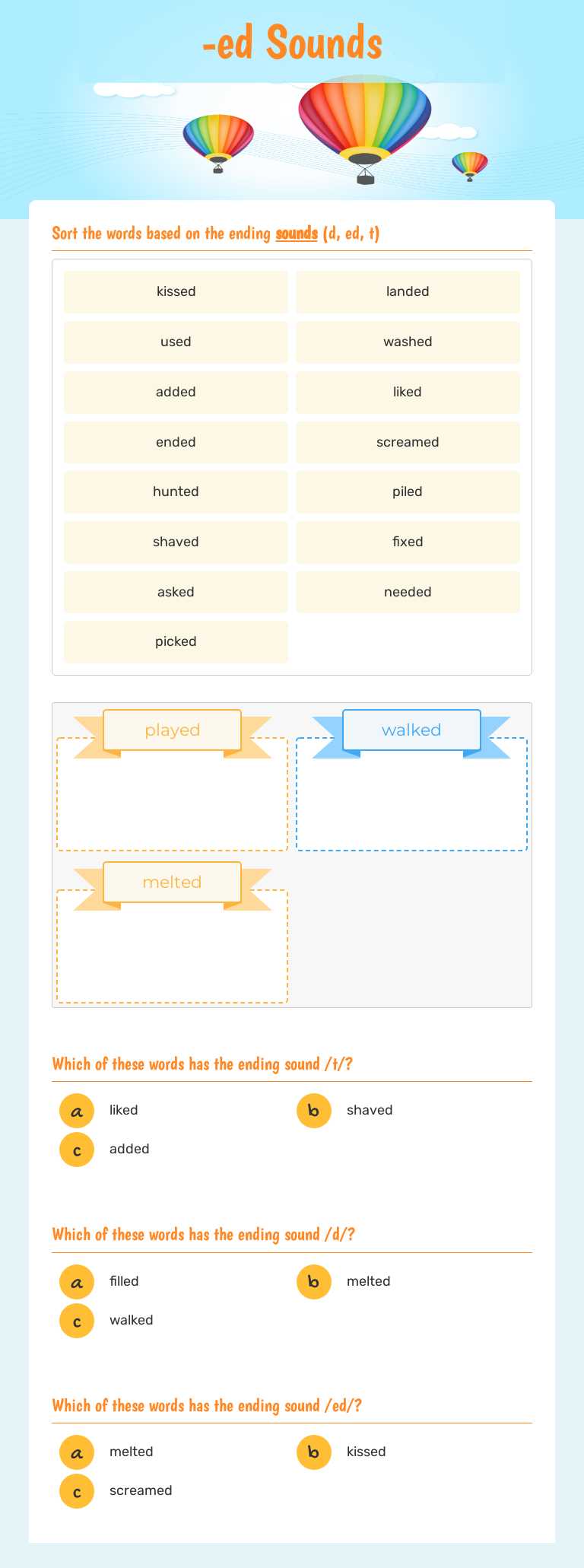 -ed Sounds worksheet preview image