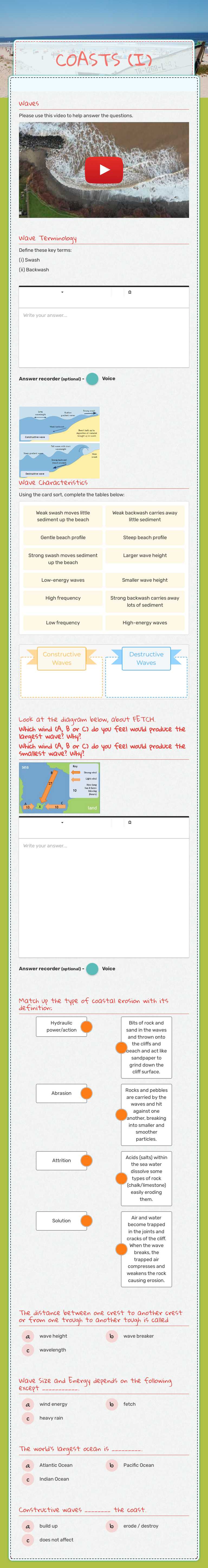 COASTS (I) worksheet preview image