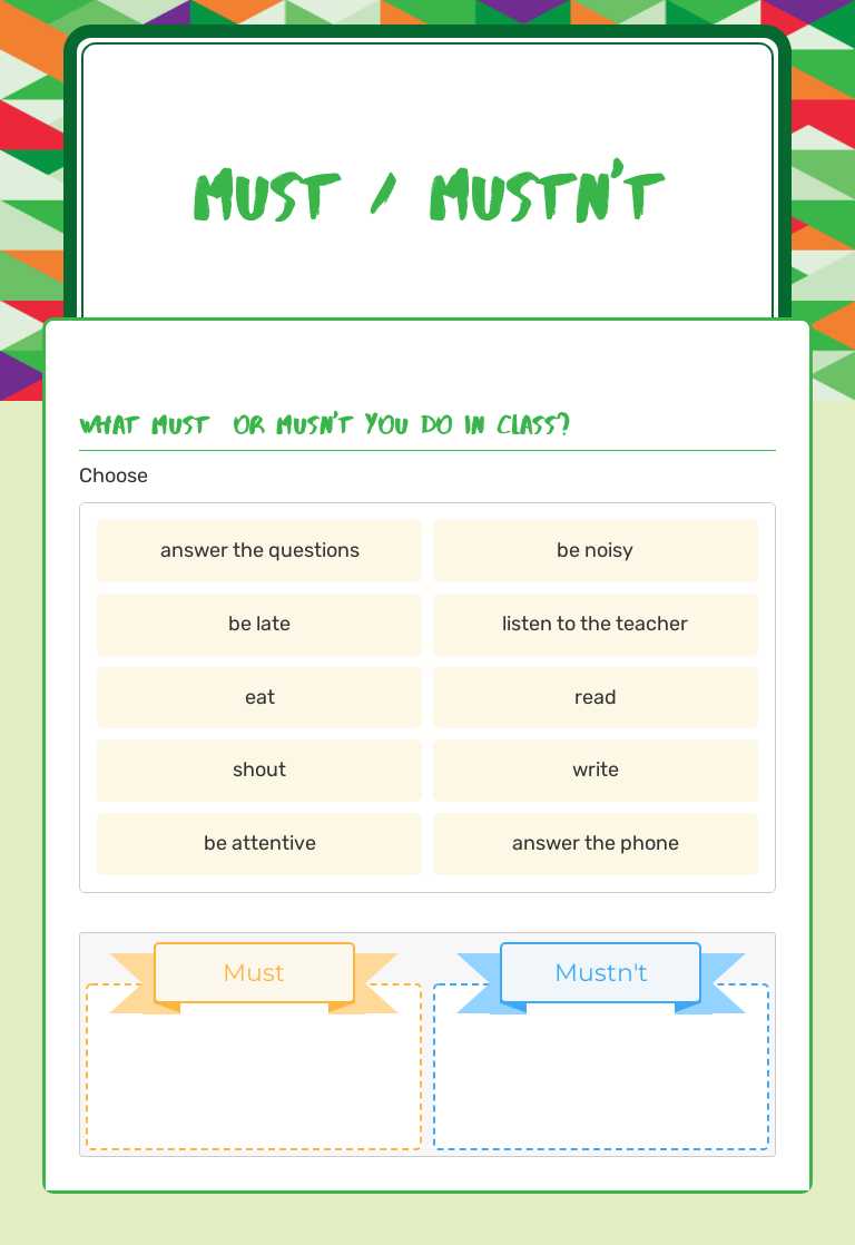 Must / mustn't worksheet preview image