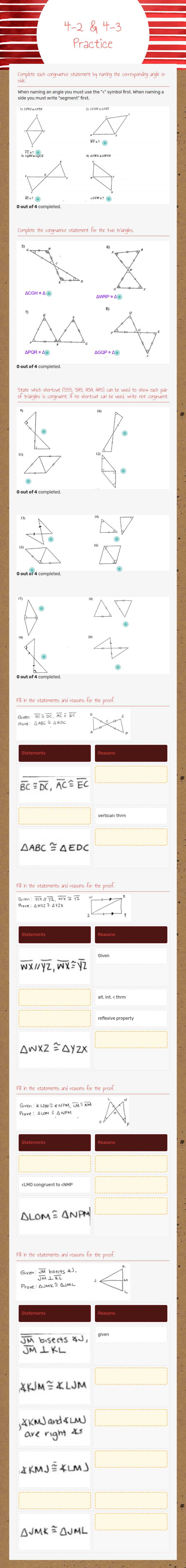 4-2 & 4-3 Practice worksheet preview image