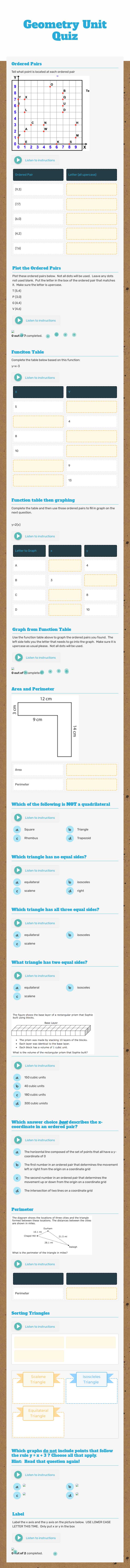 Geometry Unit Quiz worksheet preview image