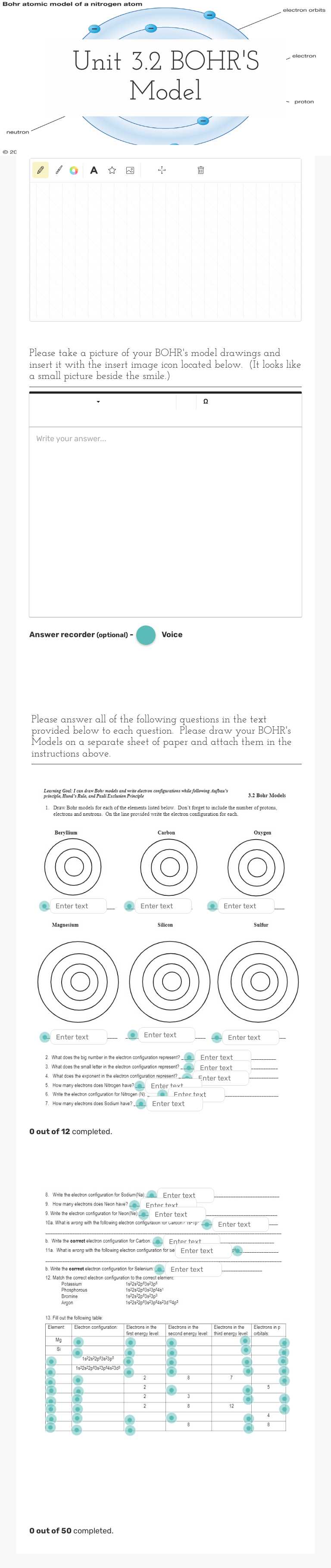 Unit 3.2 BOHR'S Model Grade 10 worksheet preview