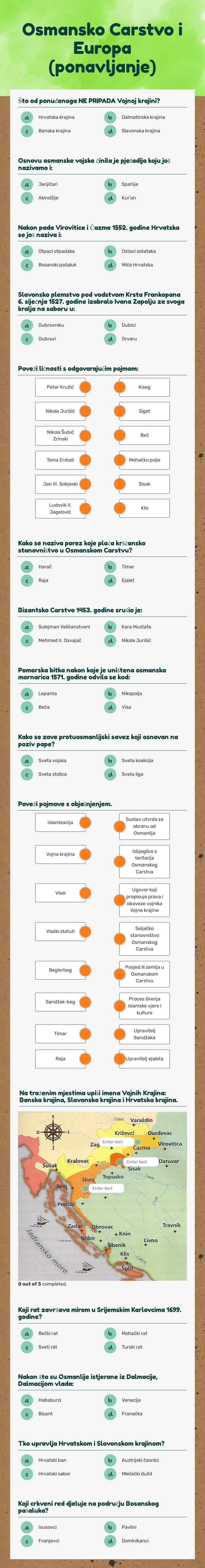 Osmansko Carstvo i Europa (ponavljanje) worksheet preview image