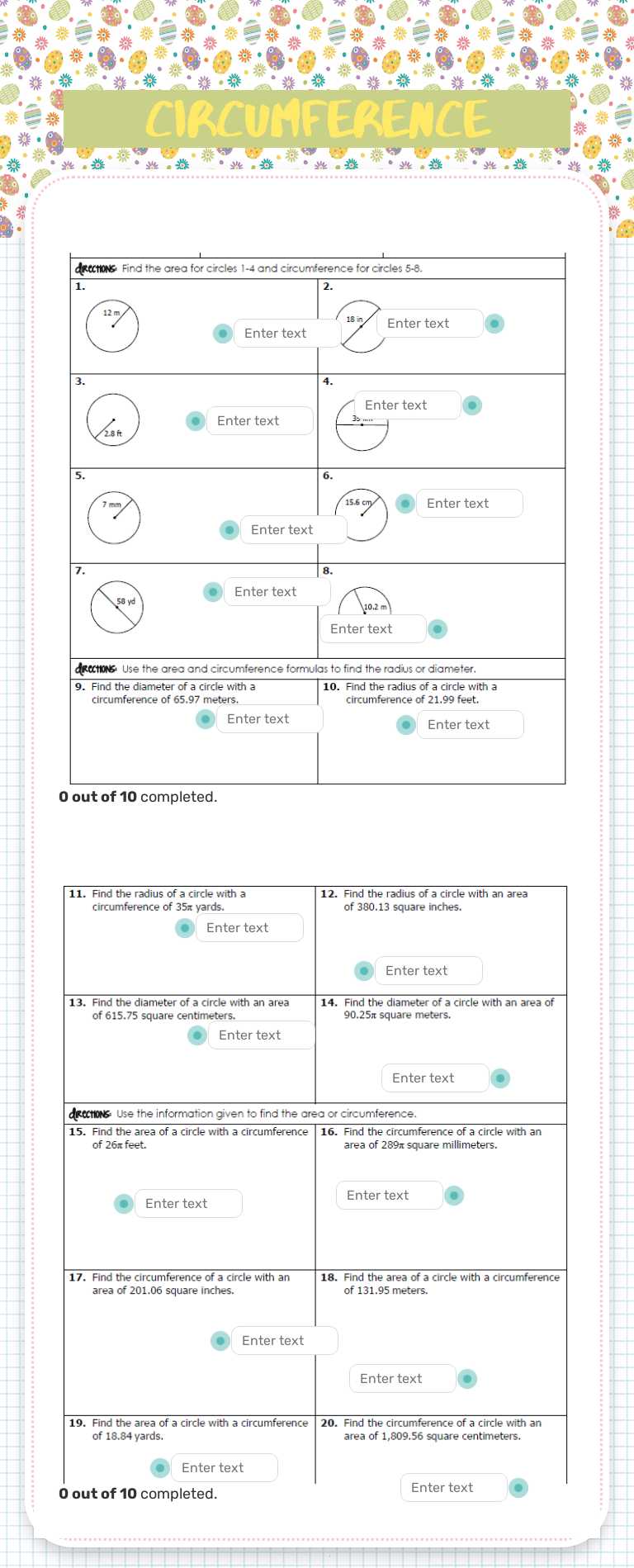 Circumference worksheet preview image