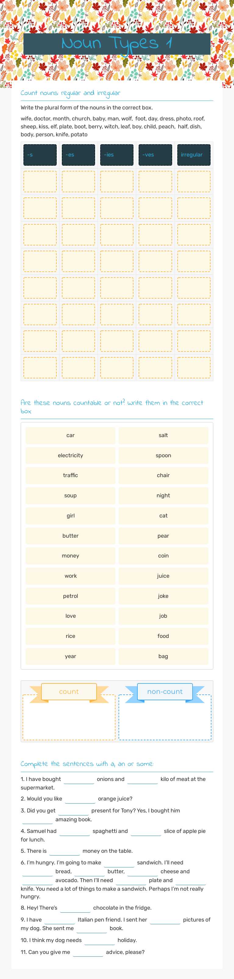 Noun Types 1 worksheet preview image