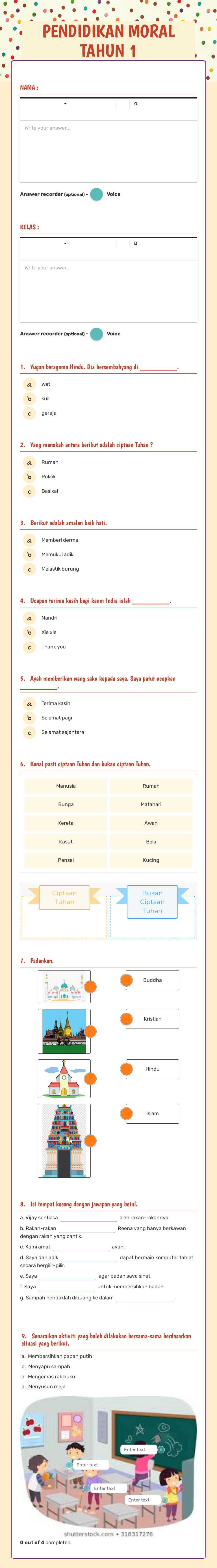 PENDIDIKAN MORAL  TAHUN 1 worksheet preview image