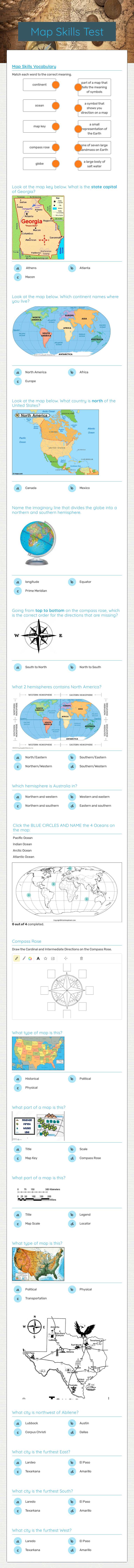 Map Skills Test Grade 3 worksheet preview