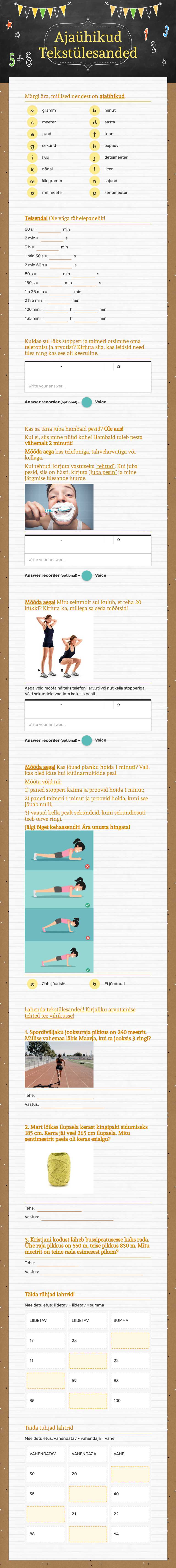 Ajaühikud Tekstülesanded worksheet preview image