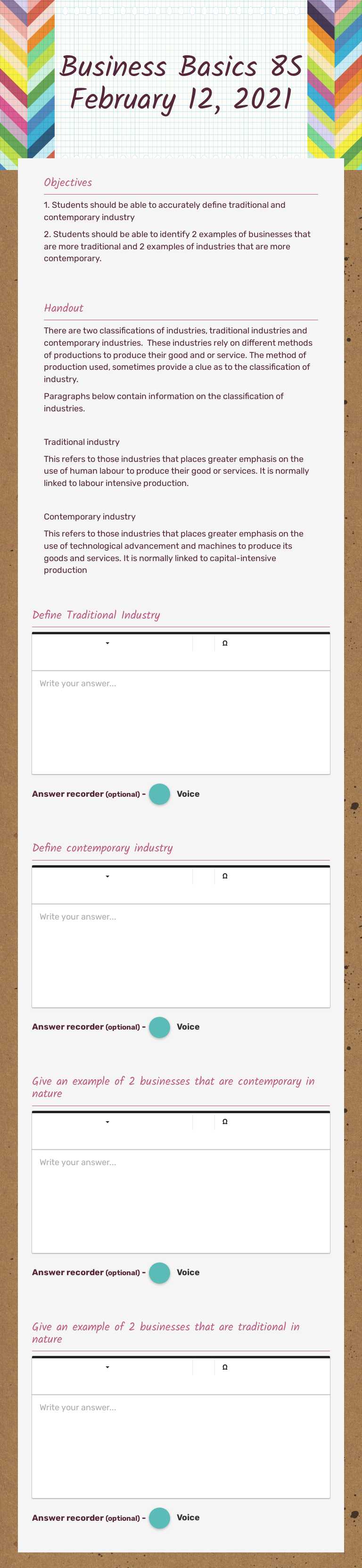 Business Basics 8S February 12, 2021 worksheet preview image