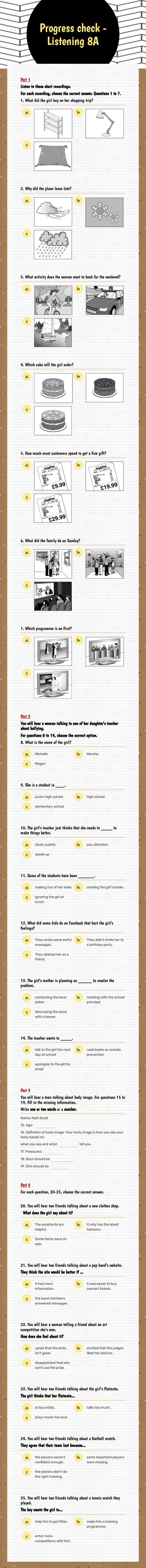Progress check - Listening 8A worksheet preview image