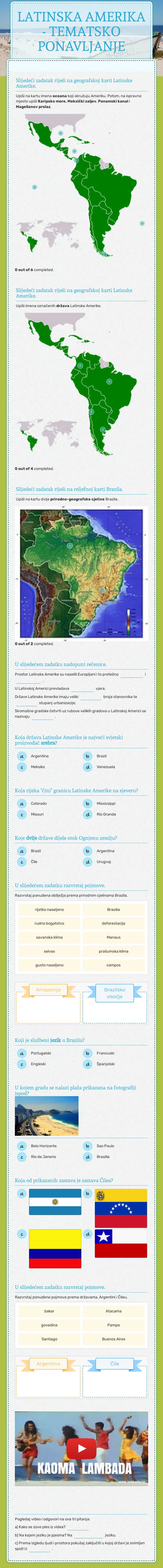 LATINSKA AMERIKA - TEMATSKO PONAVLJANJE worksheet preview image