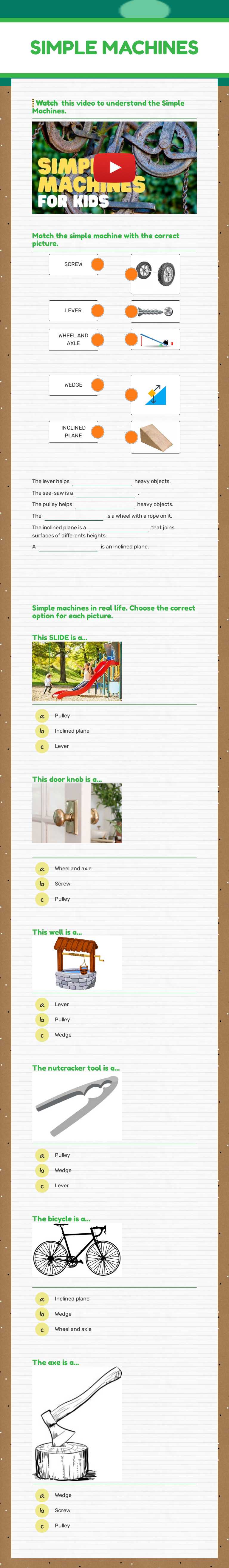 SIMPLE MACHINES worksheet preview image