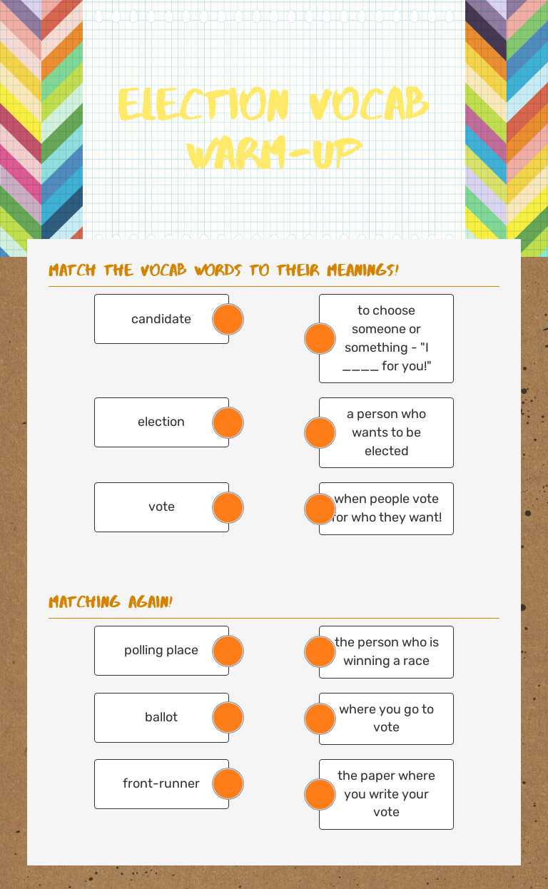 Election Vocab Warm-up Grade 6 worksheet preview