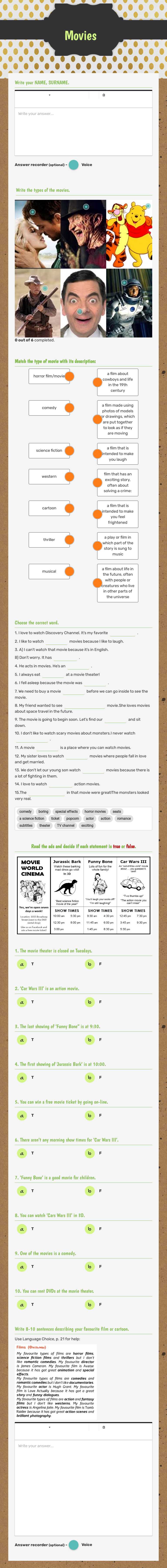 Movies worksheet preview