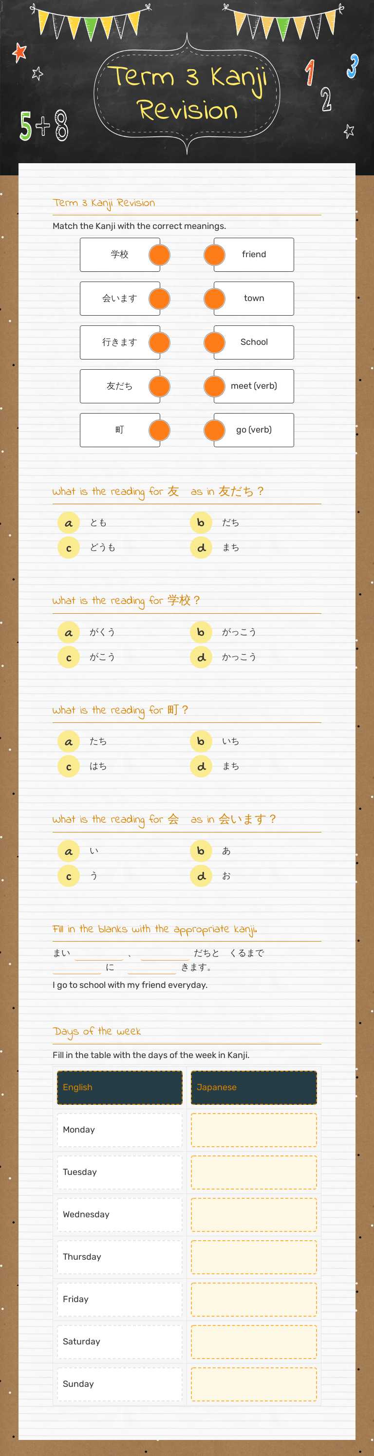Term 3 Kanji Revision worksheet preview