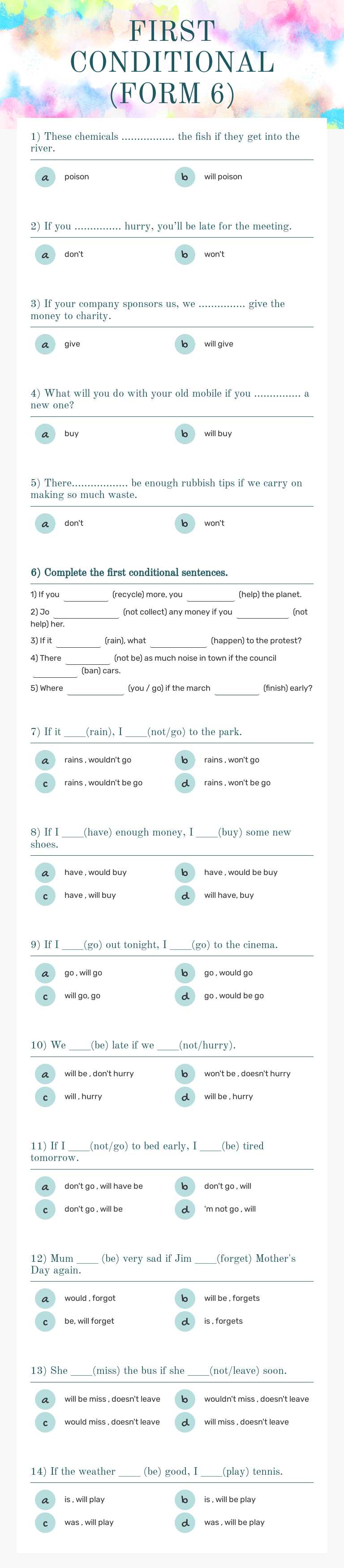 FIRST CONDITIONAL (FORM 6) worksheet preview image