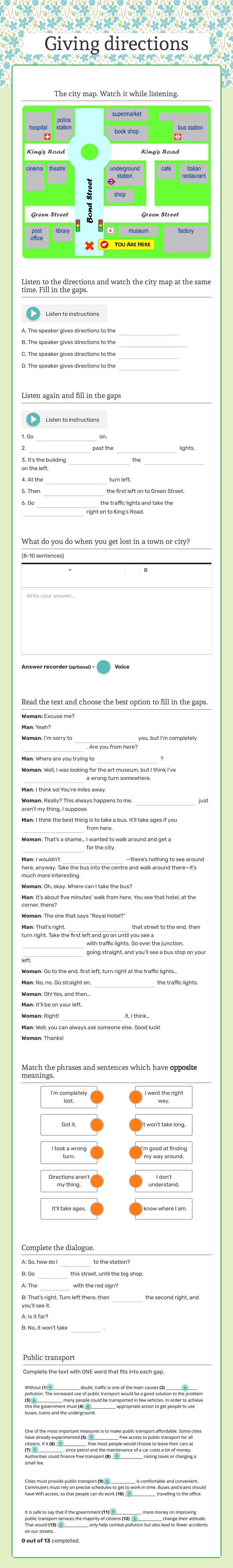 Giving directions worksheet preview image