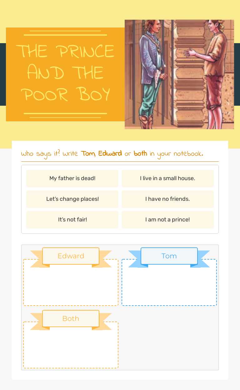THE PRINCE AND THE POOR BOY Grade 8 worksheet preview
