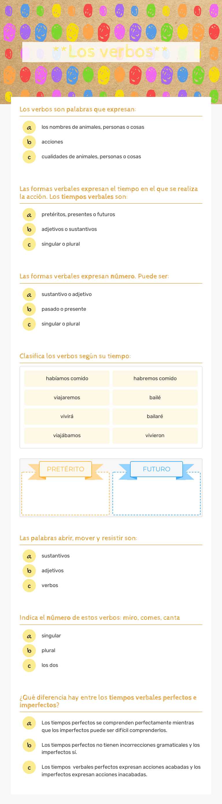 **Los verbos** worksheet preview image