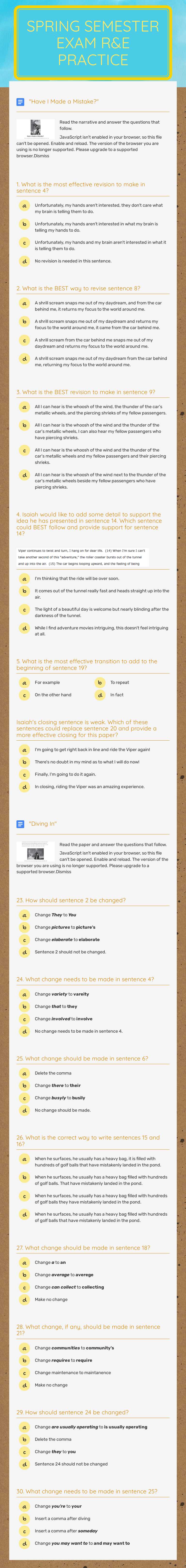Spring semester Exam 
R&E Practice worksheet preview image