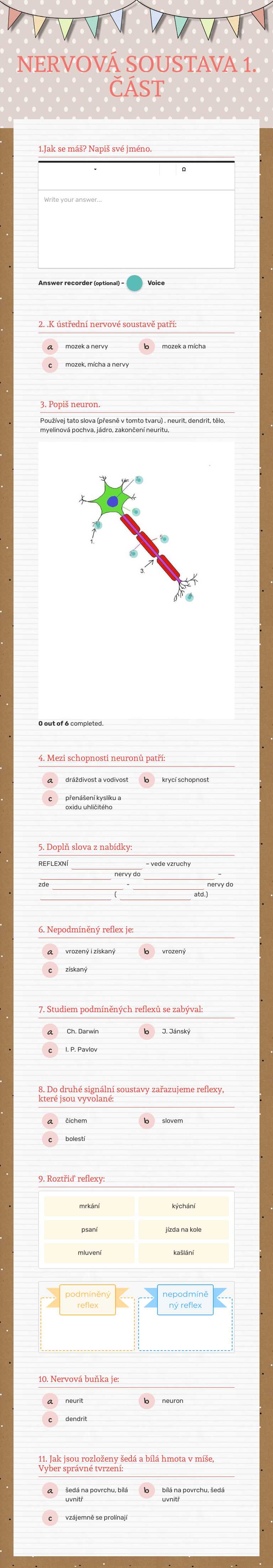 NERVOVÁ SOUSTAVA 1. ČÁST worksheet preview image