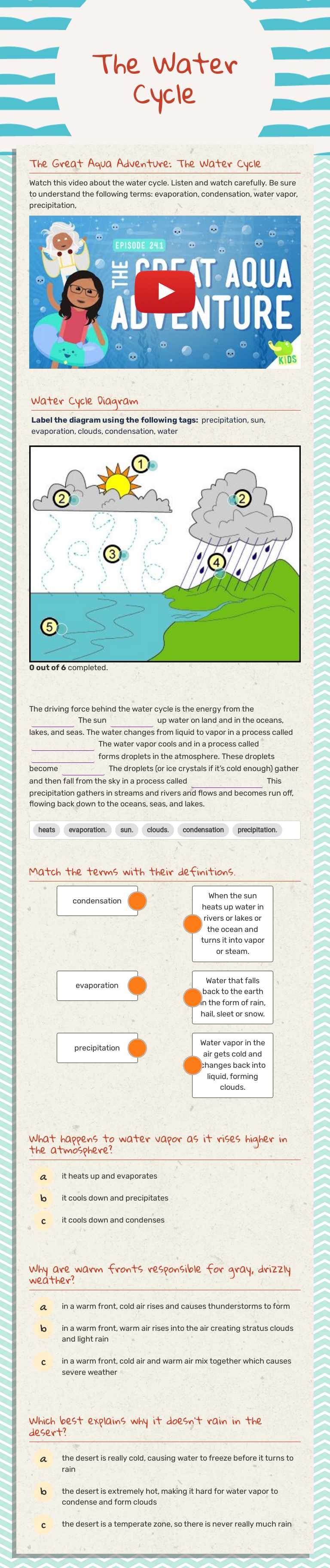 The Water Cycle worksheet preview image