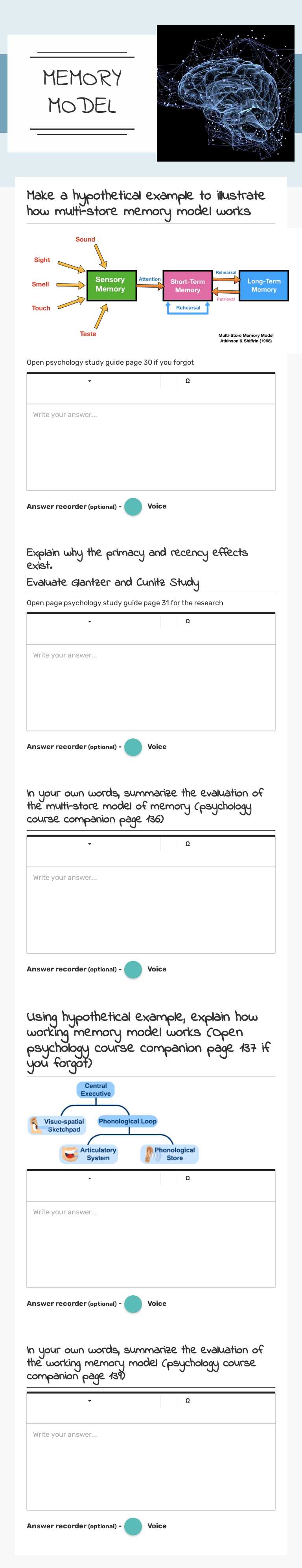 MEMORY MODEL worksheet preview image