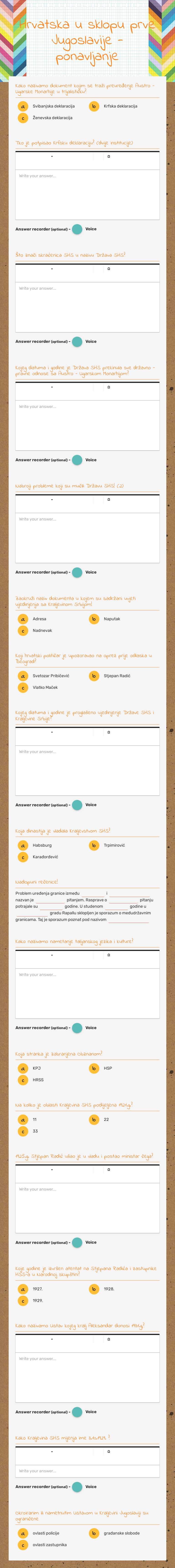 Hrvatska u sklopu prve Jugoslavije - ponavljanje worksheet preview image