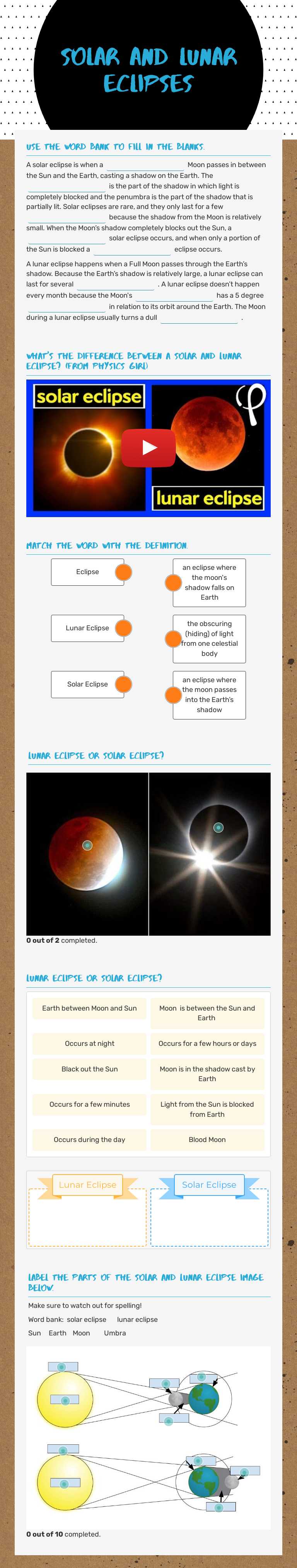 solar and Lunar Eclipses worksheet preview image
