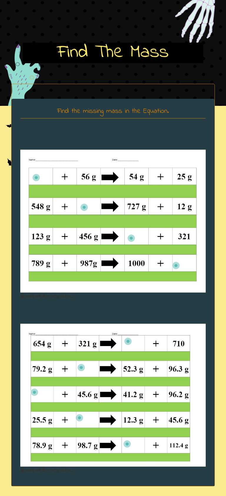 Find The Mass Grade 7 worksheet preview