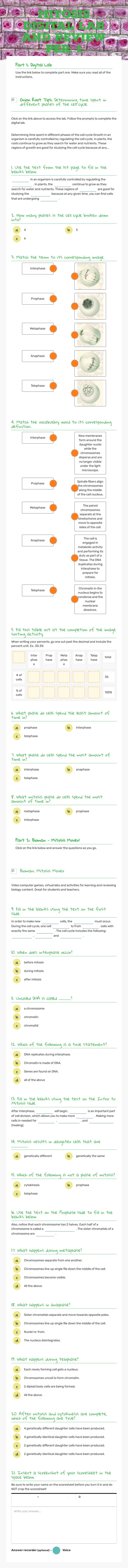 Mitosis Digital Lab and Review per. 1 worksheet preview image