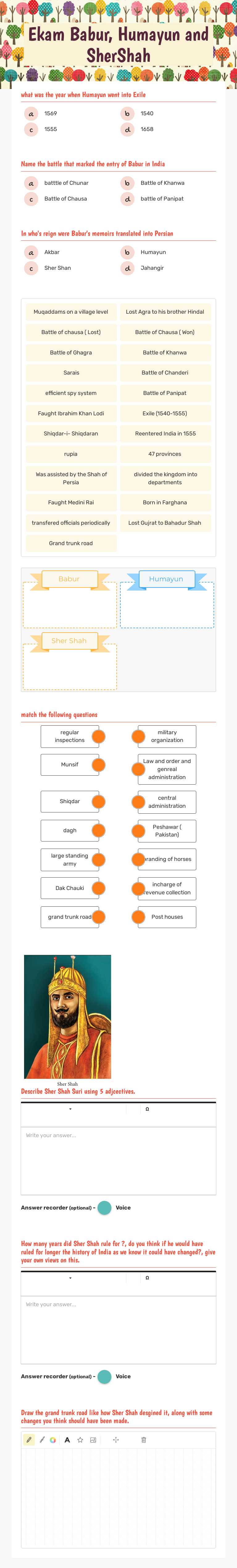Ekam Babur, Humayun and SherShah worksheet preview