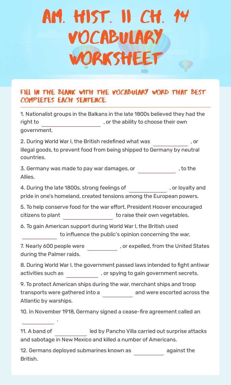 Am. Hist. II Ch. 14 Vocabulary Worksheet worksheet preview